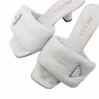 Prada Soft Patted Logo Sandals Mules Heels Triangle Leather 37 White — view 5
