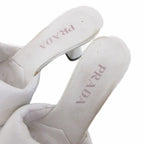 Prada Soft Patted Logo Sandals Mules Heels Triangle Leather 37 White — view 6