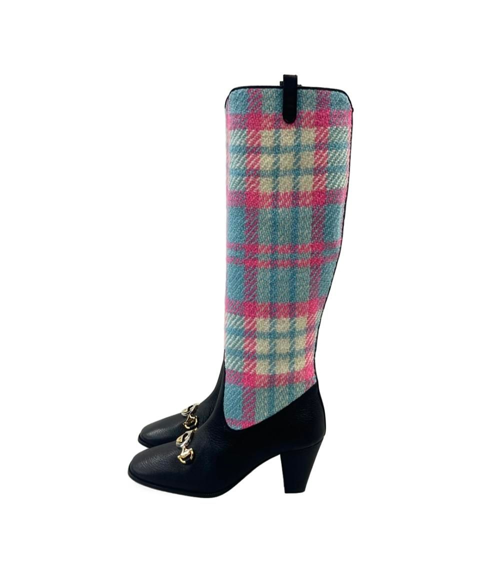 Gucci Long Boots Horsebit Plaid Side Zip — view 2