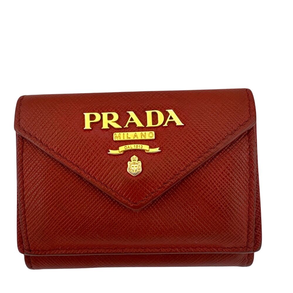 Prada Compact Wallet Saffiano Leather Trifold Red