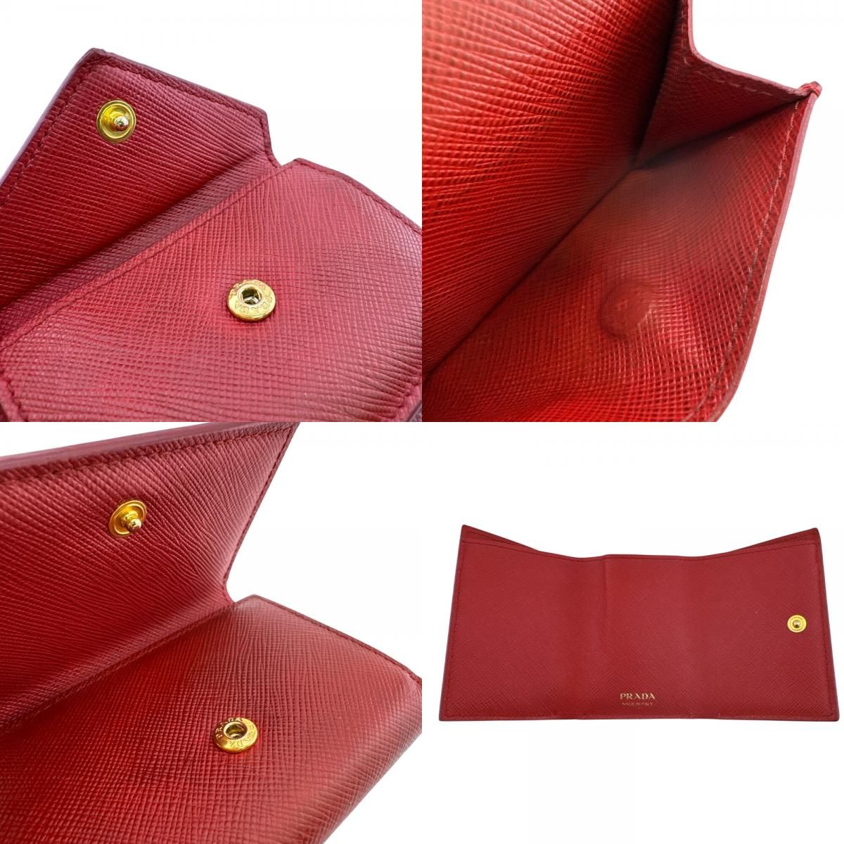 Prada Compact Wallet Saffiano Leather Trifold Red — view 8