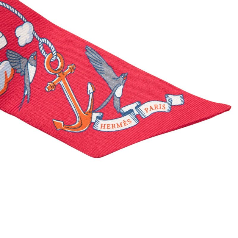 Hermes Twilly Sur Mon Nuage My Cloud Scarf Red White Silk — view 3