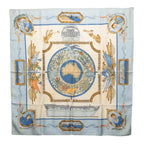 Hermes Carre 90 le Geographe Geographer Scarf Light Blue Multicolor Silk
