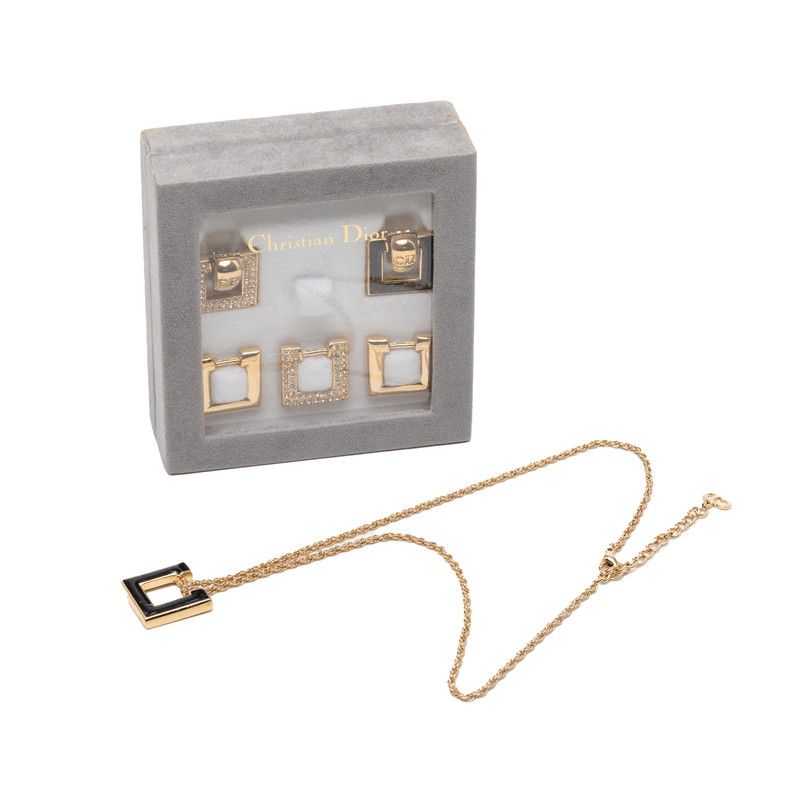 Dior Vintage Earrings Necklace Set Gold Black Plated Rhinestone — view 7
