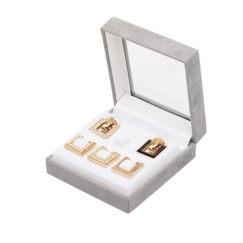 Dior Vintage Earrings Necklace Set Gold Black Plated Rhinestone — view 6