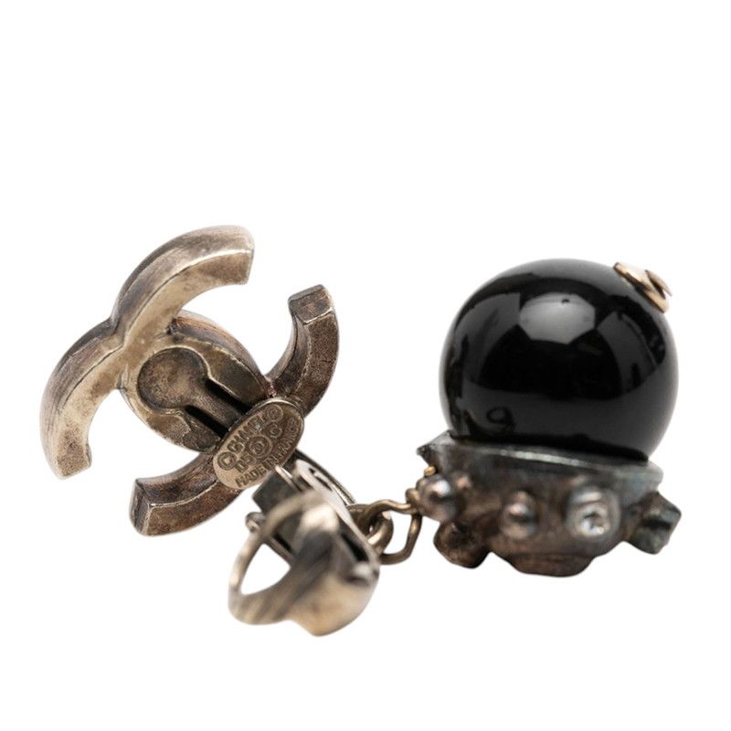 Chanel Earrings 05 Silver Black Metal Rhinestone — view 3