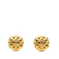 Chanel CC Logo Quilted Round Earrings Vintage Gold Plated