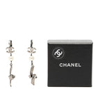 Chanel CC Logo Ribbon Earrings 05 Silver Metal Pearl — view 4