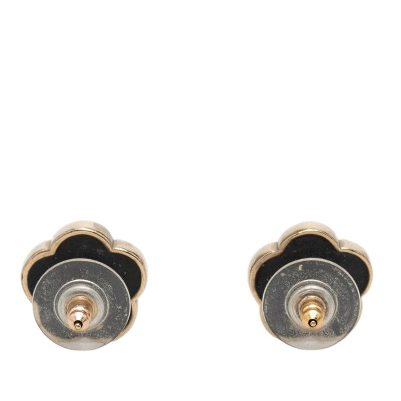 Chanel Camellia CC Logo Pearl Earrings Gold Black Plated Rhinestone — view 2