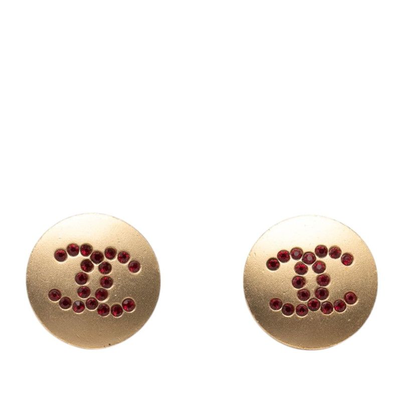 Chanel CC Logo Earrings Gold Plated Rhinestone