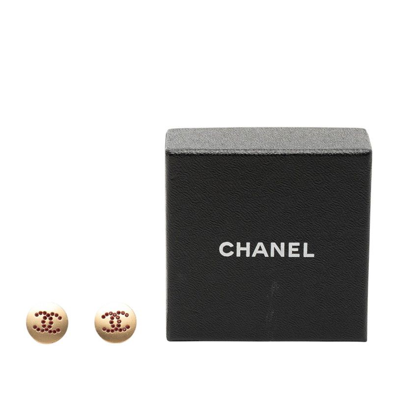 Chanel CC Logo Earrings Gold Plated Rhinestone — view 4