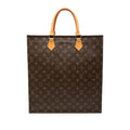 Louis Vuitton Monogram Sac Plat Tote Brown Leather