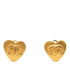 Chanel CC Logo Heart Motif Earrings 95 Vintage Gold Plated