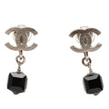 Chanel CC Logo Earrings 08 Silver Black Metal Plastic