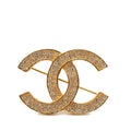 Chanel CC Logo Brooch Gold Plated Rhinestone
