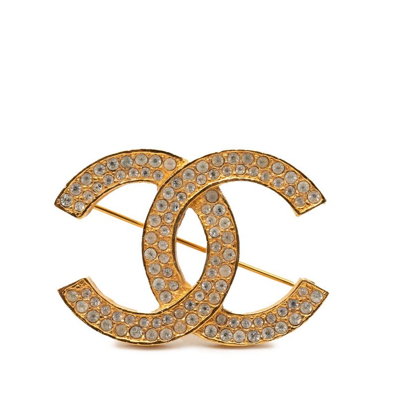 Chanel CC Logo Brooch Gold Plated Rhinestone