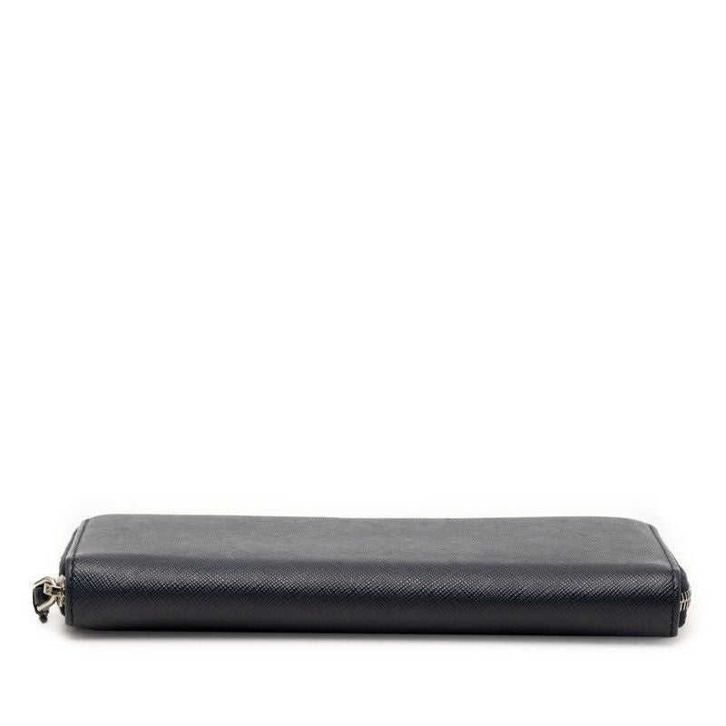 Prada Logo Wallet Zip Around Navy Saffiano Leather — view 3