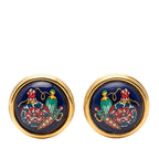 Hermes Enamel Cloisonne Round Earrings Gold Plated