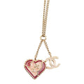 Chanel CC Logo Heart Pendant Necklace Gold Multicolor Plated