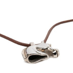 Hermes Cheval Horse Necklace Silver Brown Metal Leather — view 4