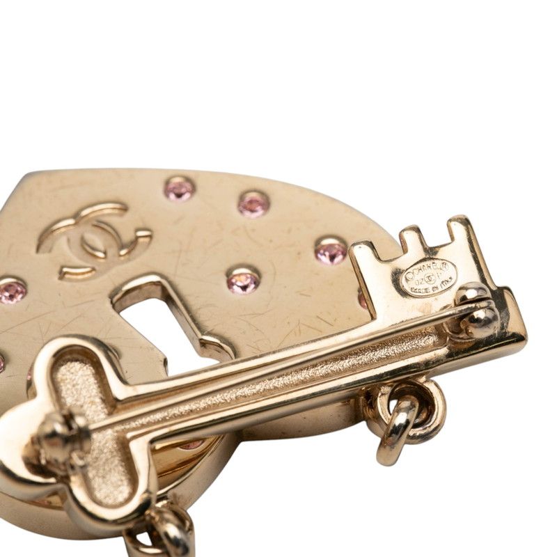 Chanel CC Logo Heart Rock Motif Brooch Gold Pink Plated Rhinestone — view 3