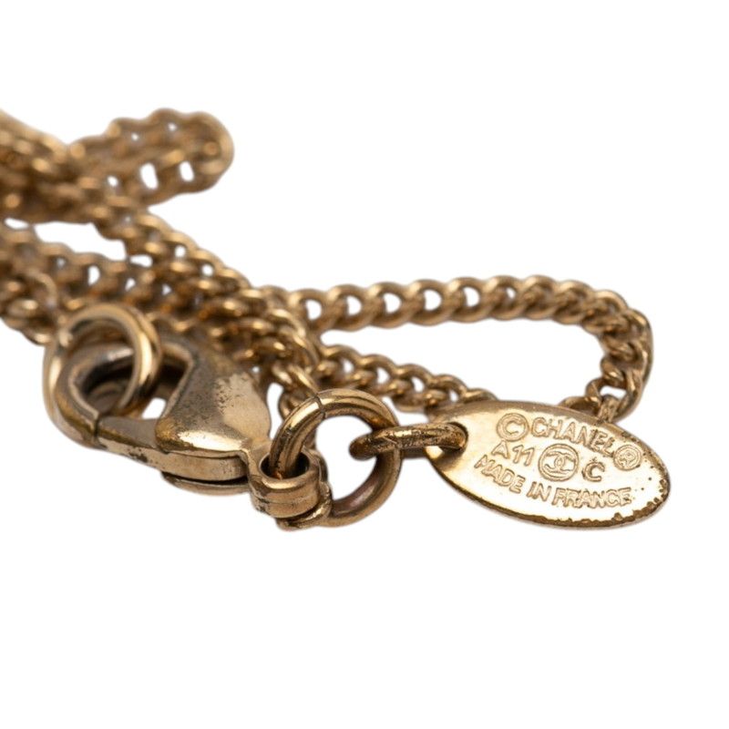 Chanel CC Logo Necklace Gold Plated Rhinestone Faux Pearl — view 6