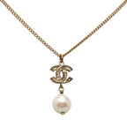 Chanel CC Logo Necklace Gold Plated Rhinestone Faux Pearl — view 3