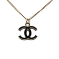 Chanel CC Logo Pendant Necklace Gold Black Plated