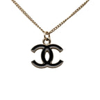Chanel CC Logo Pendant Necklace Gold Black Plated