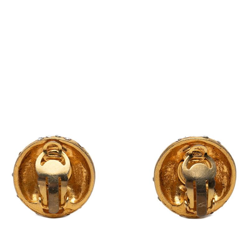 Chanel Logo Round Earrings Vintage Gold Plated Rhinestone — view 2