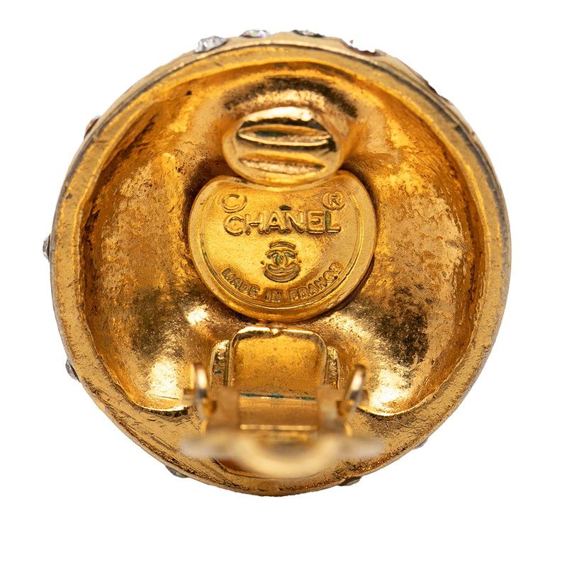 Chanel Logo Round Earrings Vintage Gold Plated Rhinestone — view 3