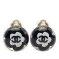 Chanel Camellia CC Logo Earrings Silver Black White Metal Resin
