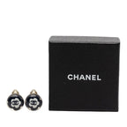 Chanel Camellia CC Logo Earrings Silver Black White Metal Resin — view 4