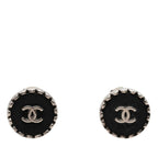 Chanel CC Logo Vintage Earrings Silver Black Metal