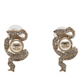 Chanel CC Logo Pearl Ribbon Motif Earrings 18c Gold Plated Rhinestone