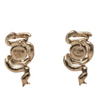 Chanel CC Logo Pearl Ribbon Motif Earrings 18c Gold Plated Rhinestone — view 2