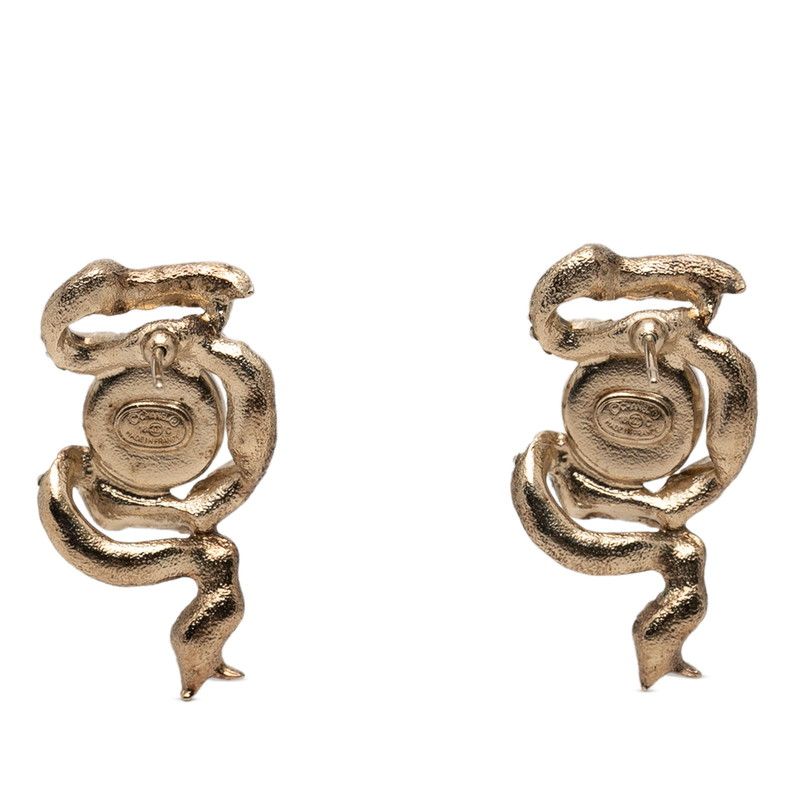 Chanel CC Logo Pearl Ribbon Motif Earrings 18c Gold Plated Rhinestone — view 2