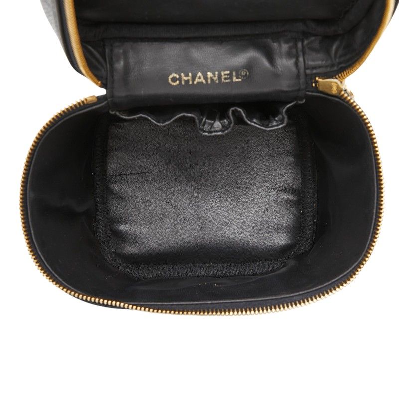 Chanel CC Logo Vanity Bag Handbag Black Caviar Leather — view 9