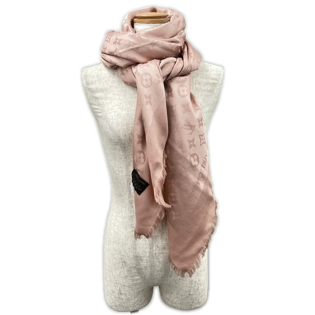 Louis Vuitton Monogram Shine Shawl Silk Wool Pink Scarf — view 5