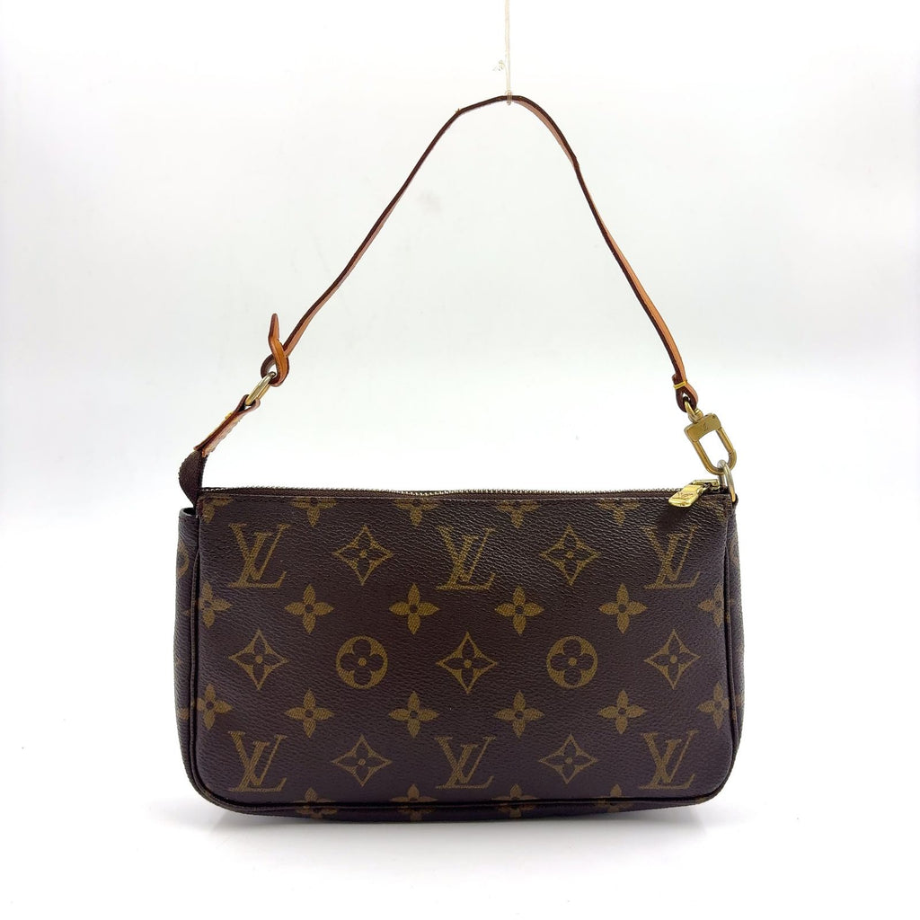 Louis Vuitton Pochette Monogram Leather Brown Handbag Gold