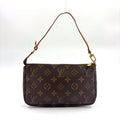 Louis Vuitton Pochette Monogram Leather Brown Handbag Gold