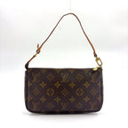 Louis Vuitton Pochette Monogram Leather Brown Handbag Gold