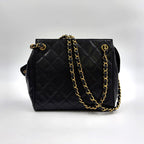 Chanel Caviar Leather Quilted Black Chain Shoulder Bag Gold