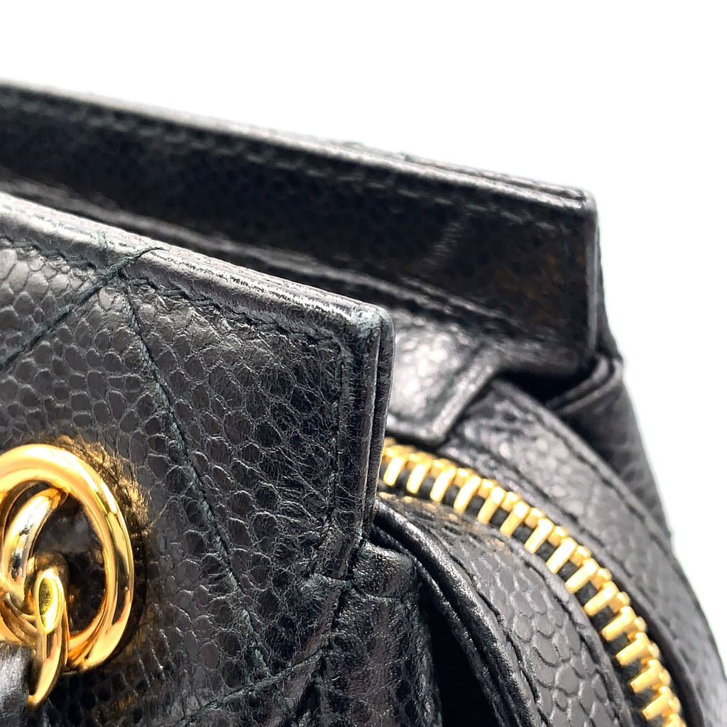 Chanel Caviar Leather Quilted Black Chain Shoulder Bag Gold — view 8