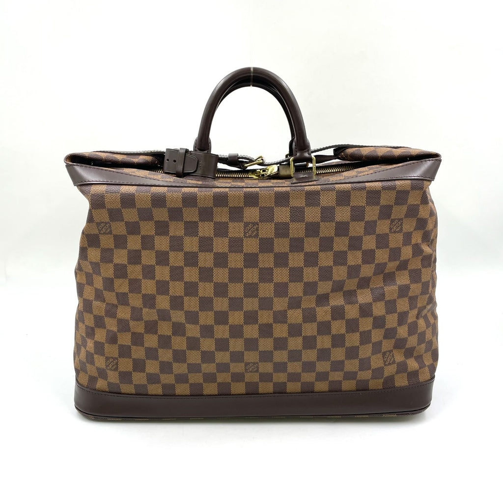 Louis Vuitton Grimo Damier Ebene Leather Brown Boston Bag Gold