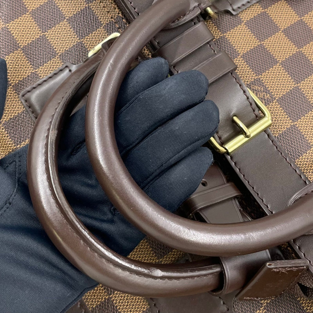 Louis Vuitton Grimo Damier Ebene Leather Brown Boston Bag Gold — view 5