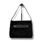 Prada Triangle Logo Shoulder Bag Hobo Black Tessuto Nylon Leather — view 2