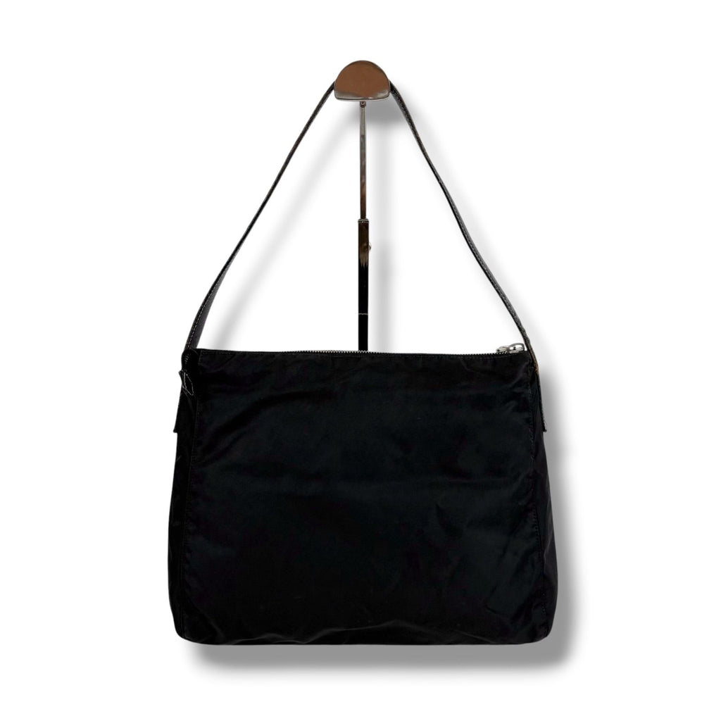 Prada Triangle Logo Shoulder Bag Hobo Black Tessuto Nylon Leather — view 3