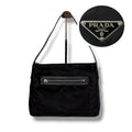 Prada Triangle Logo Shoulder Bag Hobo Black Tessuto Nylon Leather