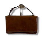 Prada Mirror Calf Leather Mini Handbag Pouch Brown Logo — view 2